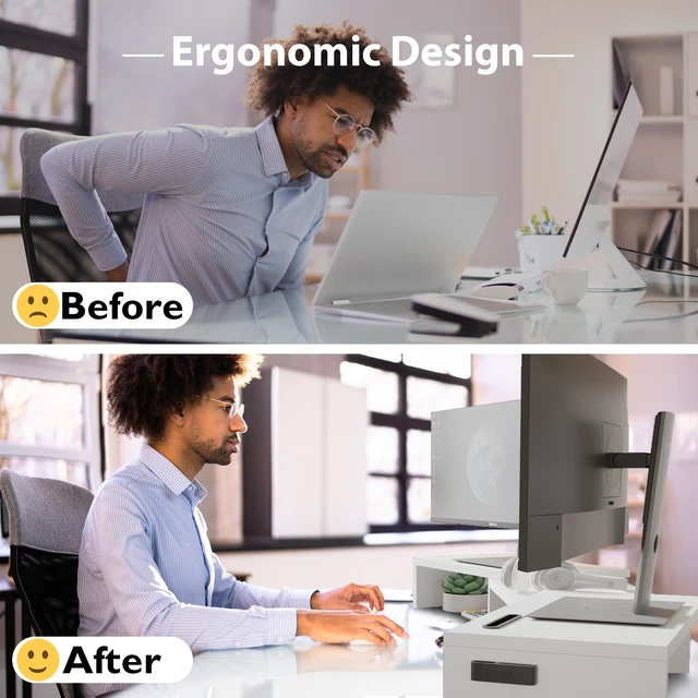 Alt view image 11 of 14 - Dual Monitor Stand Riser, Adjustable Length & Swivel Angle, White | Ergonomic Wooden Desktop Organizer with Smartphone Holder, Computer Monitor Stand for PC, Laptop,Printer and Large Storage