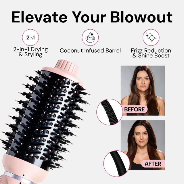 Alt view image 11 of 14 - VolumeBoost 60mm 2-in-1 Ceramic Volumizing Brush Dryer | Fast Drying & Styling for Frizz-Free, Voluminous Blowouts | Ceramic-Coated Barrel (Blush)