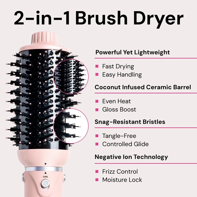 Alt view image 12 of 14 - VolumeBoost 60mm 2-in-1 Ceramic Volumizing Brush Dryer | Fast Drying & Styling for Frizz-Free, Voluminous Blowouts | Ceramic-Coated Barrel (Blush)