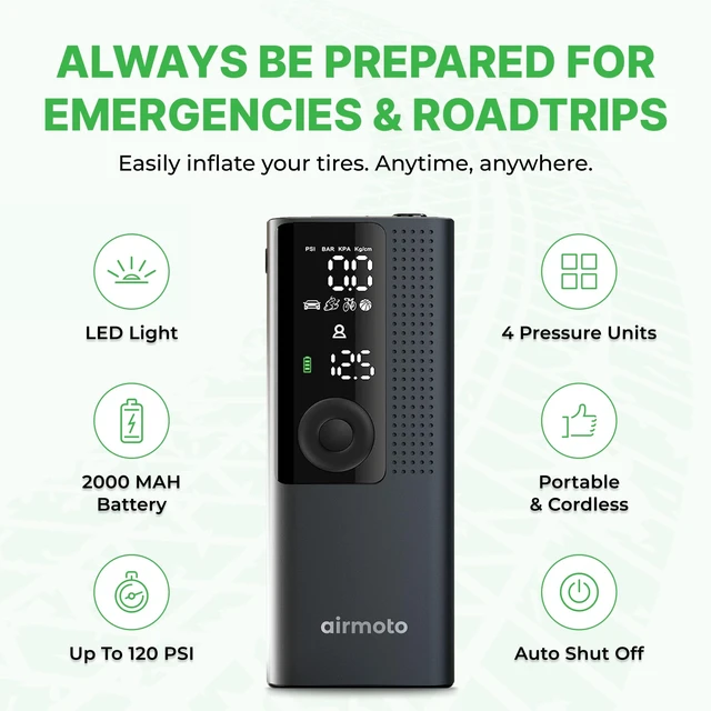 Alt view image 9 of 14 - Tire Inflator Portable Air Compressor for Cars, Bikes and Bicycles | Cordless Air Pump with Digital Pressure Gauge, Bright LED & Auto Shut-Off, Works on All Tires and Inflatables