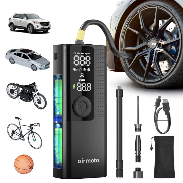 Alt view image 8 of 14 - Tire Inflator Portable Air Compressor for Cars, Bikes and Bicycles | Cordless Air Pump with Digital Pressure Gauge, Bright LED & Auto Shut-Off, Works on All Tires and Inflatables
