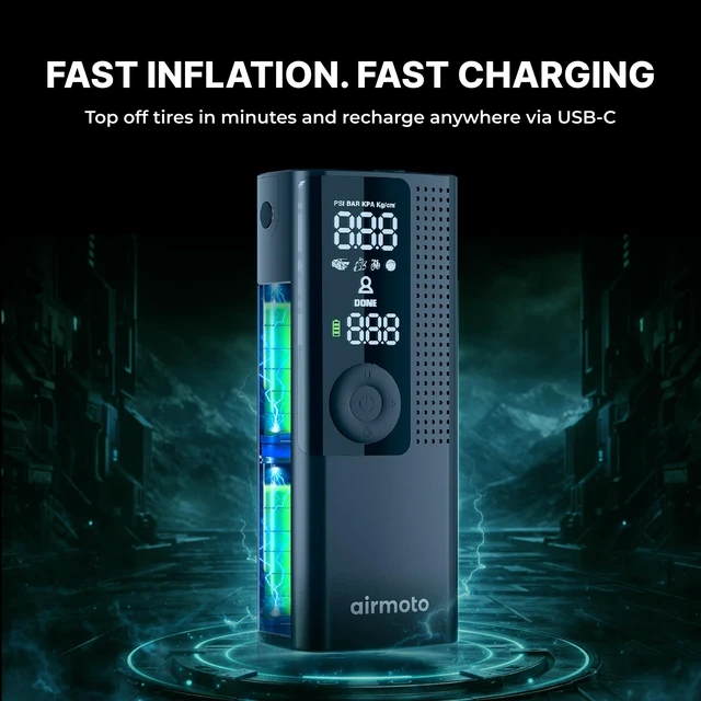 Alt view image 13 of 14 - Tire Inflator Portable Air Compressor for Cars, Bikes and Bicycles | Cordless Air Pump with Digital Pressure Gauge, Bright LED & Auto Shut-Off, Works on All Tires and Inflatables