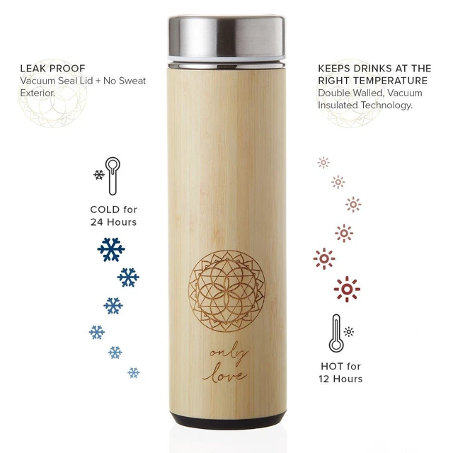 Alt view image 12 of 14 - Insulated Bamboo Tea Travel Tumbler with Infuser, Strainer & Sleeve - For Hot Coffee or Cold, Stainless Steel Coffee Mug, Ideal Tea Gift Set, Keeps Beverages Hotter for Longer