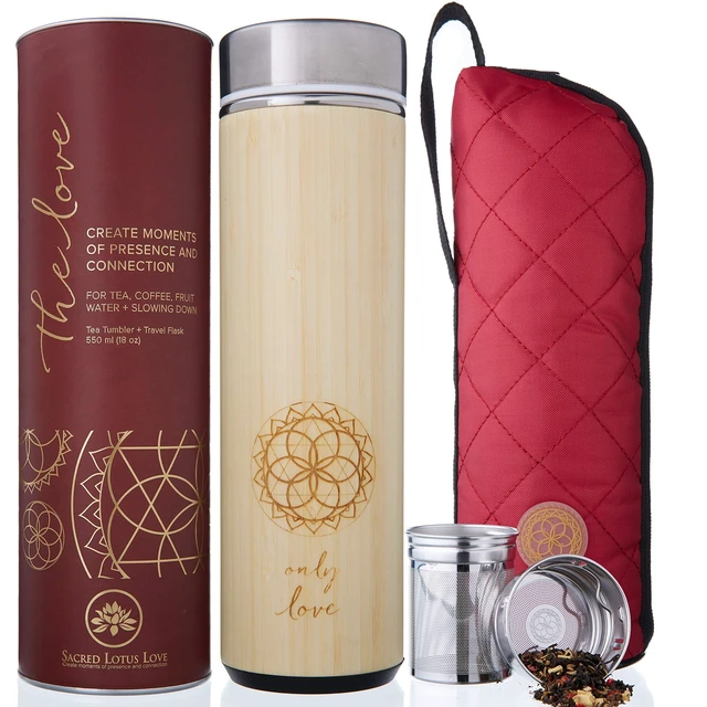 Alt view image 8 of 14 - Insulated Bamboo Tea Travel Tumbler with Infuser, Strainer & Sleeve - For Hot Coffee or Cold, Stainless Steel Coffee Mug, Ideal Tea Gift Set, Keeps Beverages Hotter for Longer