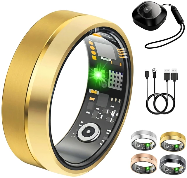 Alt view image 8 of 14 - Smart Ring for Women Men, Health Tracker Ring, 5ATM Waterproof Gold,8 | No Subscription Fee, Fitness Tracking Rings, Heart Rate/SpO2/Stress/Sleep Monitor, Two-Tone Matte, Long Battery Dual Charging