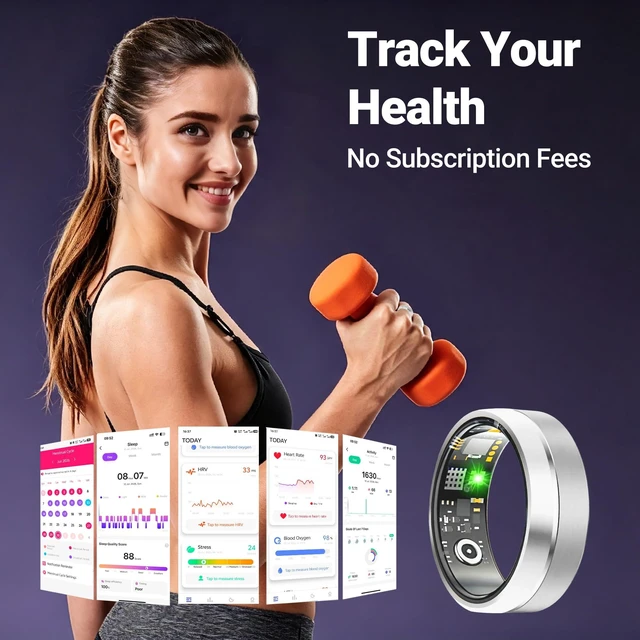 Alt view image 9 of 14 - Smart Ring for Women Men, Health Tracker Ring, 5ATM Waterproof Gold,8 | No Subscription Fee, Fitness Tracking Rings, Heart Rate/SpO2/Stress/Sleep Monitor, Two-Tone Matte, Long Battery Dual Charging