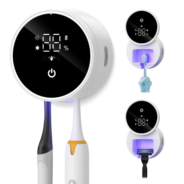 Alt view image 8 of 14 - Upgraded UV Toothbrush Sanitizer Holder with Infrared Sensor & Heat Drying, Temracha Wall-Mounted Toothbrush Holder for the Bathroom, LED Smart Display, Fits Toothbrushes & Razor, Portable for Travel