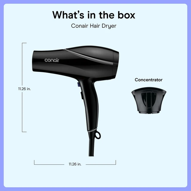 Alt view image 14 of 14 - Hair Dryer with Concentrator Attachment, Ceramic Technology, Black | 1875W blow dryer with 3 heat and 2 speed settings, 1.25-lb. design, and 5-foot cord for comfortable, custom styling