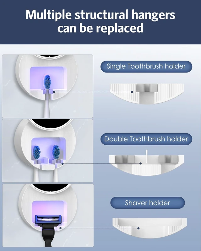 Alt view image 12 of 14 - Upgraded UV Toothbrush Sanitizer Holder with Infrared Sensor & Heat Drying, Temracha Wall-Mounted Toothbrush Holder for the Bathroom, LED Smart Display, Fits Toothbrushes & Razor, Portable for Travel