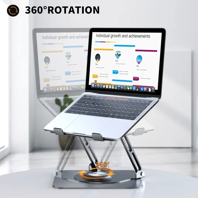 Alt view image 9 of 14 - Laptop Stand for desk(360°Rotating),Aluminum laptop Riser for 10-16"Laptops | Adjustable Multi-Angle Ergonomic Computer Stand, Foldable Portable for Home Office, Fits MacBook Air Pro Dell HP Laptops