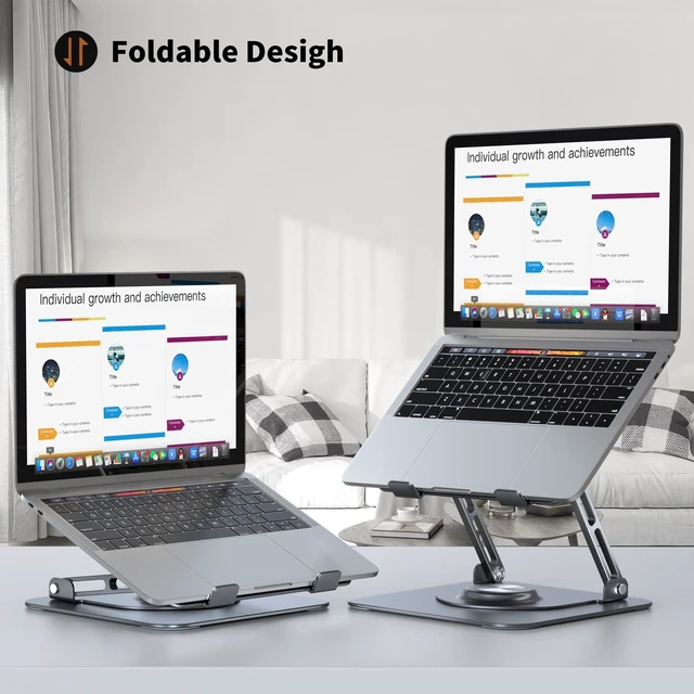 Alt view image 10 of 14 - Laptop Stand for desk(360°Rotating),Aluminum laptop Riser for 10-16"Laptops | Adjustable Multi-Angle Ergonomic Computer Stand, Foldable Portable for Home Office, Fits MacBook Air Pro Dell HP Laptops