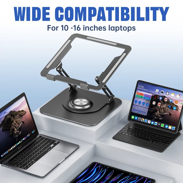 Alt view image 13 of 14 - Laptop Stand for desk(360°Rotating),Aluminum laptop Riser for 10-16"Laptops | Adjustable Multi-Angle Ergonomic Computer Stand, Foldable Portable for Home Office, Fits MacBook Air Pro Dell HP Laptops