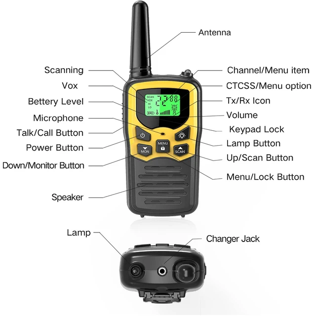 Alt view image 10 of 12 - Walkie Talkies,Two-Way Radios for Adults with 22 FRS Channels Camping | Long Range, LED Flashlight, VOX, LCD Display, Scan Function, Family Outdoor Use, Hiking Trip, Yellow 4 Pack