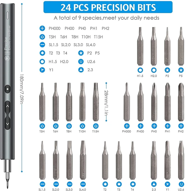 Alt view image 9 of 14 - Electric Screwdriver 28-in-1 Cordless Mini Power Precision Screwdriver Set with 24 Bits, Rechargeable Repair Tool Kit for Phones Watch Laptops