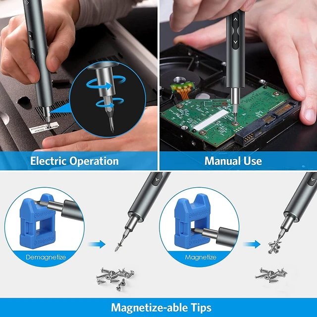 Alt view image 13 of 14 - Electric Screwdriver 28-in-1 Cordless Mini Power Precision Screwdriver Set with 24 Bits, Rechargeable Repair Tool Kit for Phones Watch Laptops