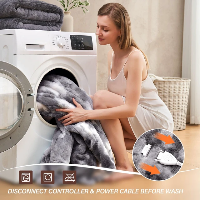 Alt view image 14 of 14 - Electric Heated Throw Faux Rabbit Fur Blanket 6 Heating Levels | 12H Auto Off, Fast Heating, Warm Cozy, Machine Washable, Over-Heat Protection, ETL, Grey