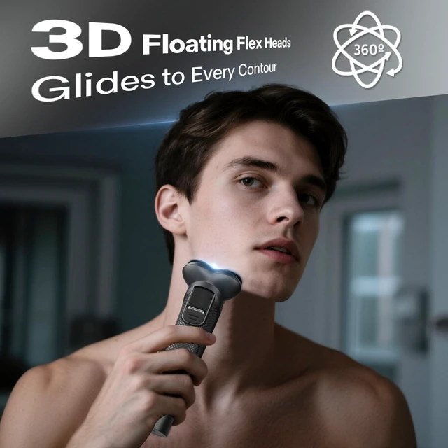 Alt view image 14 of 14 - Electric Razor for Men, 3D Flex Blades with PopUp Trimmer, Misty Gray | IPX8 Waterproof, Type-C Quick Charge, LED Display, Travel Lock, Wet & Dry Shave