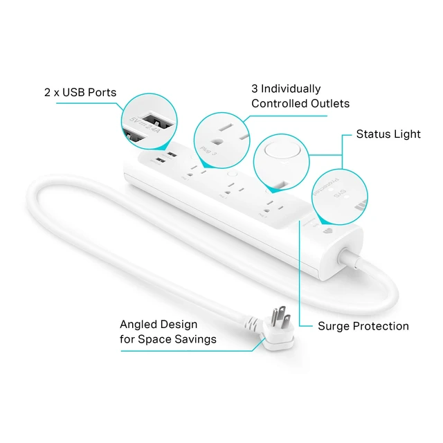 Alt view image 9 of 14 - Plug Power Strip, KP303, Smart Outlet, No Hub Required | Surge Protector with 3 Individually Controlled Smart Outlets and 2 USB Ports, Works with Alexa & Google Home
