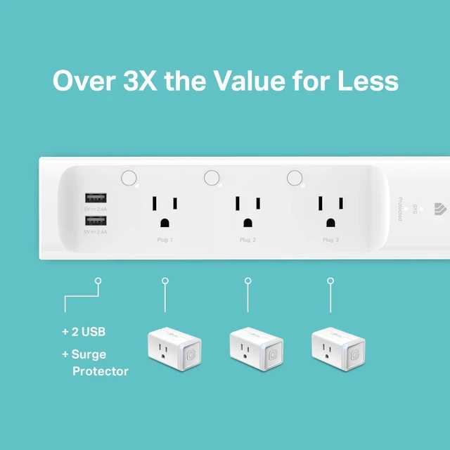 Alt view image 12 of 14 - Plug Power Strip, KP303, Smart Outlet, No Hub Required | Surge Protector with 3 Individually Controlled Smart Outlets and 2 USB Ports, Works with Alexa & Google Home
