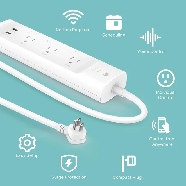 Alt view image 10 of 14 - Plug Power Strip, KP303, Smart Outlet, No Hub Required | Surge Protector with 3 Individually Controlled Smart Outlets and 2 USB Ports, Works with Alexa & Google Home
