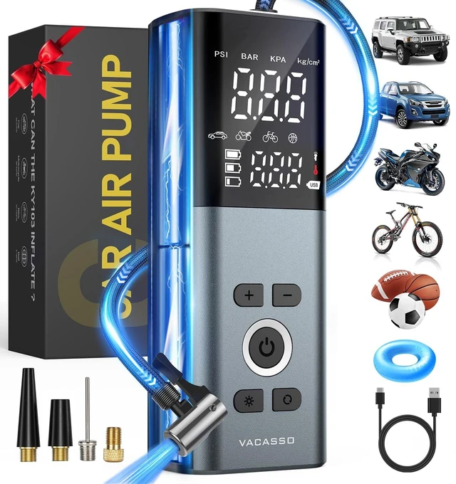 Alt view image 8 of 14 - Tire Inflator Portable Air Compressor for Car Tires, 45s Fast Inflation | 150PSI Cordless Air Pump with Accurate Tire Pressure Gauge, Smart Autostop with LED Light , for Car, Motorcycle, Bike, Balls