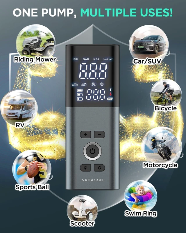 Alt view image 11 of 14 - Tire Inflator Portable Air Compressor for Car Tires, 45s Fast Inflation | 150PSI Cordless Air Pump with Accurate Tire Pressure Gauge, Smart Autostop with LED Light , for Car, Motorcycle, Bike, Balls