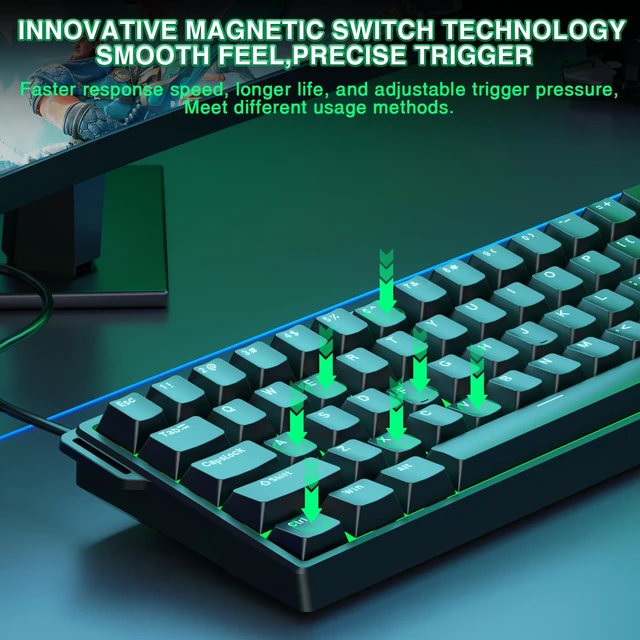 Alt view image 11 of 14 - Aula WIN60 HE - 60% Mechanical Gaming Keyboard Wired, Magnetic Switch Hot Swappable, Adjustable Actuation Rapid Trigger Mode, 8000 Hz Polling Rate, RGB Small Keyboard 60 Percent Compact Design for PC