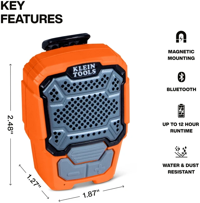 Alt view image 7 of 10 - Wearable Bluetooth Speaker, Built-in Mic for Hands-Free Music and Calls, Portable, Waterproof IP67, Magnetic and Clip-On Jobsite Mini Speaker