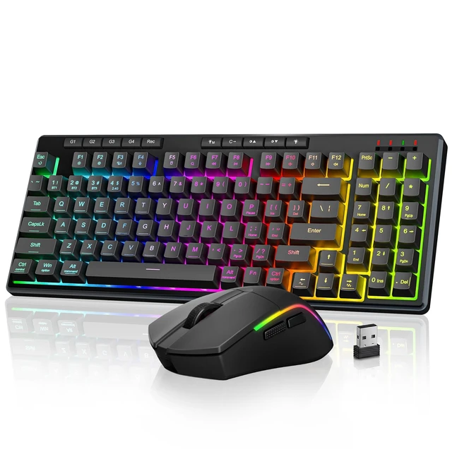 Alt view image 8 of 14 - S156 Wireless Keyboard and Mouse with Tri-Mode, Mechanical Feel Keyboard and 4800 DPI 61G Ultra-Light Gaming Mouse, RGB Backlit, 4 Macro Keys, Long Battery Life for PC, Mac, Ideal for Gamer