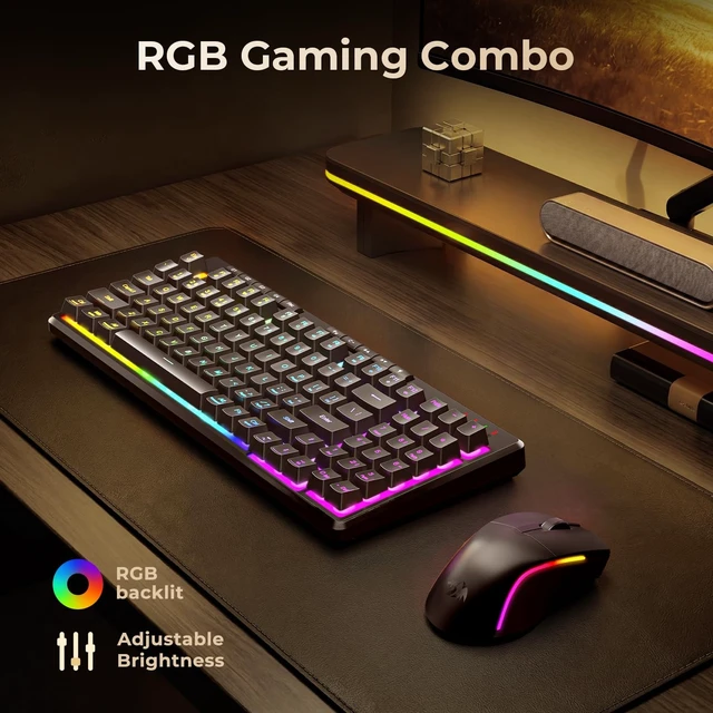 Alt view image 10 of 14 - S156 Wireless Keyboard and Mouse with Tri-Mode, Mechanical Feel Keyboard and 4800 DPI 61G Ultra-Light Gaming Mouse, RGB Backlit, 4 Macro Keys, Long Battery Life for PC, Mac, Ideal for Gamer