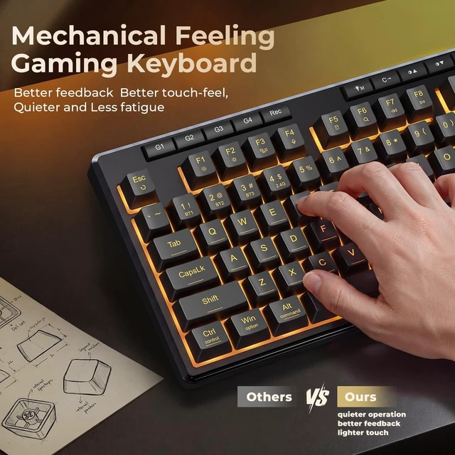 Alt view image 11 of 14 - S156 Wireless Keyboard and Mouse with Tri-Mode, Mechanical Feel Keyboard and 4800 DPI 61G Ultra-Light Gaming Mouse, RGB Backlit, 4 Macro Keys, Long Battery Life for PC, Mac, Ideal for Gamer