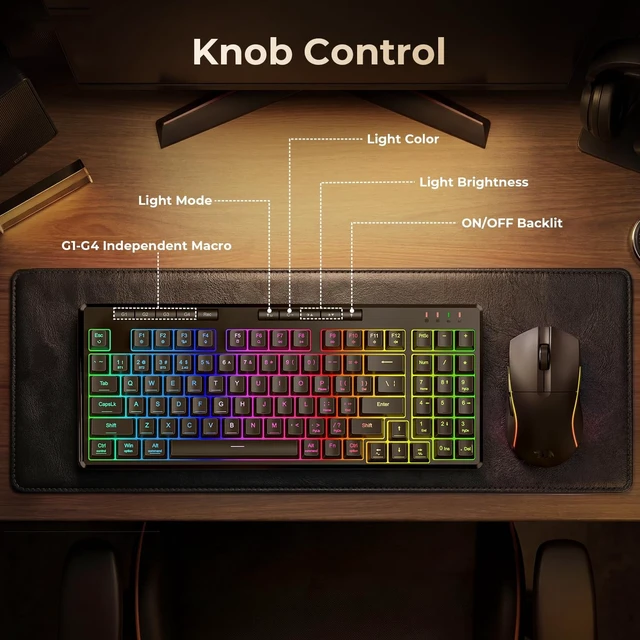Alt view image 14 of 14 - S156 Wireless Keyboard and Mouse with Tri-Mode, Mechanical Feel Keyboard and 4800 DPI 61G Ultra-Light Gaming Mouse, RGB Backlit, 4 Macro Keys, Long Battery Life for PC, Mac, Ideal for Gamer