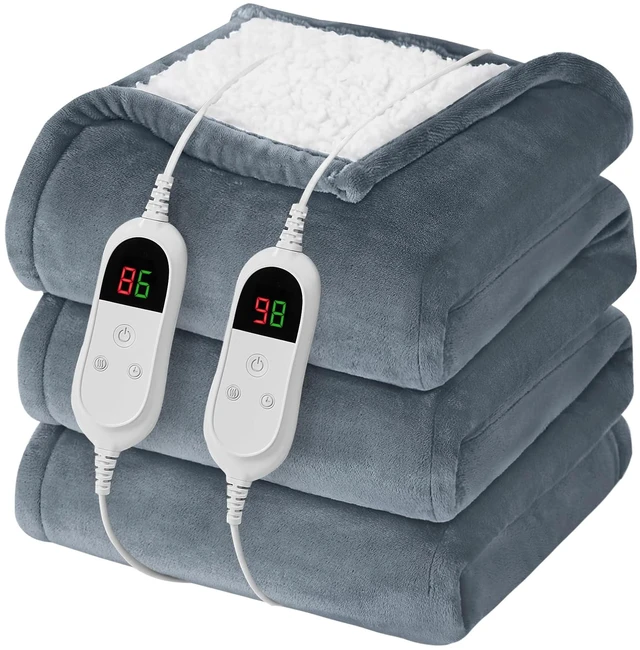 Alt view image 8 of 14 - Heated Electric Blanket Queen Size, Dual Control 84" x 90, Ash Gray | Soft Plush Large Heating Blanket Queen for bed, 10 Heating Levels & 8 Hours Auto Off, Warm Gift for Grandma