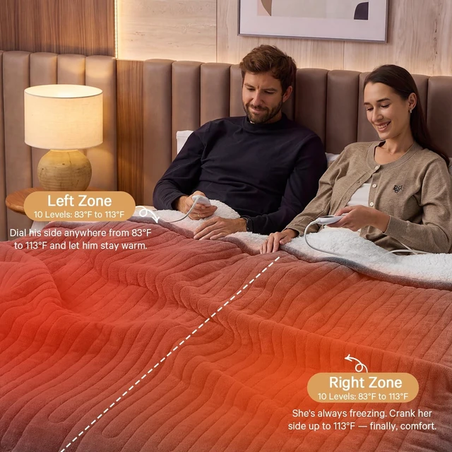 Alt view image 9 of 14 - Heated Electric Blanket Queen Size, Dual Control 84" x 90, Ash Gray | Soft Plush Large Heating Blanket Queen for bed, 10 Heating Levels & 8 Hours Auto Off, Warm Gift for Grandma