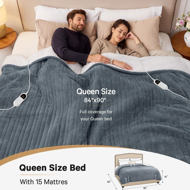Alt view image 12 of 14 - Heated Electric Blanket Queen Size, Dual Control 84" x 90, Ash Gray | Soft Plush Large Heating Blanket Queen for bed, 10 Heating Levels & 8 Hours Auto Off, Warm Gift for Grandma