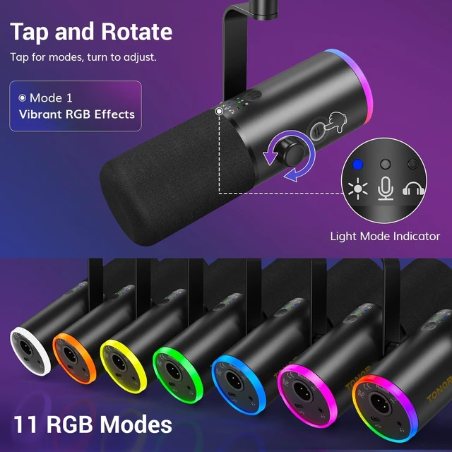 Alt view image 11 of 14 - Dynamic Gaming Microphone XLR/USB Mic with AI Noise Cancellation | Boom Arm Set, RGB, Tap Mute, 3.5mm Jack, Gain Control, Microfono for Content Creators, Black, TD510 AIR S H+