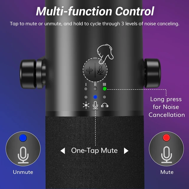 Alt view image 13 of 14 - Dynamic Gaming Microphone XLR/USB Mic with AI Noise Cancellation | Boom Arm Set, RGB, Tap Mute, 3.5mm Jack, Gain Control, Microfono for Content Creators, Black, TD510 AIR S H+