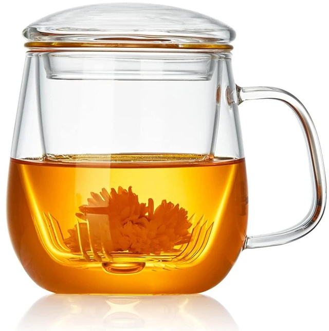 Alt view image 7 of 12 - Glass Tea Cup with Infuser and Lid, 17.6oz/520ml Large Borosilicate Teacup,Tea Glass, Clear Mug for Loose Leaf Tea, Blooming Tea, Microwave & Dishwasher Safe - Tea Maker Gift for Birthday.