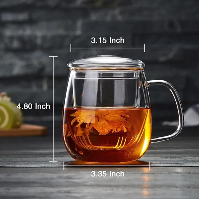 Alt view image 8 of 12 - Glass Tea Cup with Infuser and Lid, 17.6oz/520ml Large Borosilicate Teacup,Tea Glass, Clear Mug for Loose Leaf Tea, Blooming Tea, Microwave & Dishwasher Safe - Tea Maker Gift for Birthday.