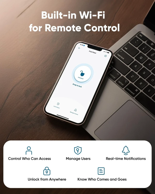 Alt view image 10 of 14 - Smart Lock C30, Keyless Entry Door Lock, Built-in Wi-Fi | Easy Installation, App Remote Control, Reliable Power, Keypad Deadbolt for Front Door, BHMA Grade 3, Black