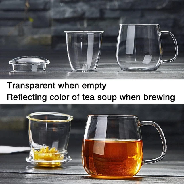 Alt view image 10 of 12 - Glass Tea Cup with Infuser and Lid, 17.6oz/520ml Large Borosilicate Teacup,Tea Glass, Clear Mug for Loose Leaf Tea, Blooming Tea, Microwave & Dishwasher Safe - Tea Maker Gift for Birthday.