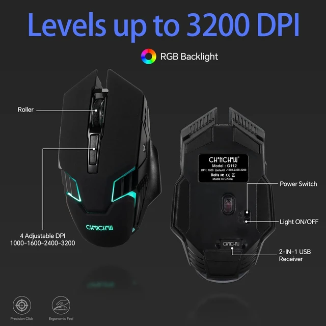 Alt view image 14 of 14 - USB Wireless Gaming Keyboard and Mouse Combo, RGB Backlit, 2.4GHz | LED Ergonomic Mechanical Feeling Keyboard, Rechargeable 2500mAh Battery, Anti-ghosting Keyboards 7D 3600DPI Mice for PC Gamer