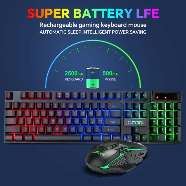 Alt view image 10 of 14 - USB Wireless Gaming Keyboard and Mouse Combo, RGB Backlit, 2.4GHz | LED Ergonomic Mechanical Feeling Keyboard, Rechargeable 2500mAh Battery, Anti-ghosting Keyboards 7D 3600DPI Mice for PC Gamer