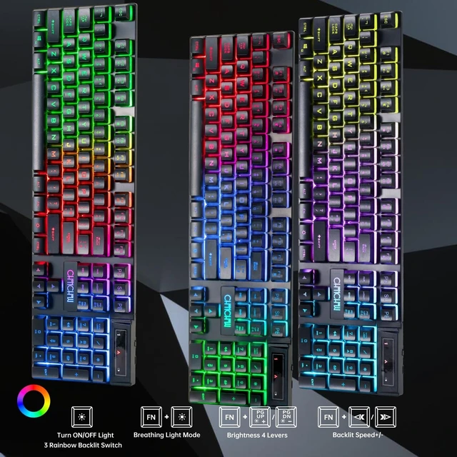 Alt view image 11 of 14 - USB Wireless Gaming Keyboard and Mouse Combo, RGB Backlit, 2.4GHz | LED Ergonomic Mechanical Feeling Keyboard, Rechargeable 2500mAh Battery, Anti-ghosting Keyboards 7D 3600DPI Mice for PC Gamer