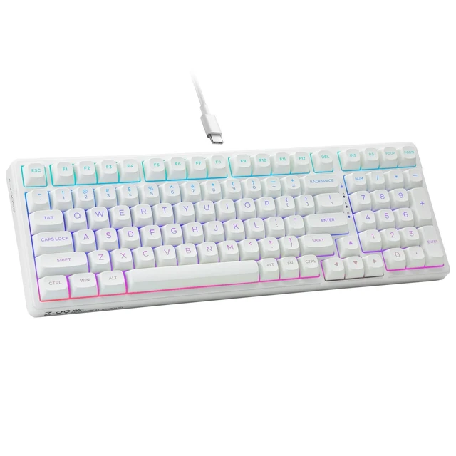 Alt view image 8 of 14 - E-Yooso Creamy Mechanical Keyboard Wired, RGB Backlit, White | Hot Swappable, Pre-lubed Linear Switches, Gasket Structure, Sound Dampening Foam, 99 Keys Custom Gaming Keyboard for PC/Mac