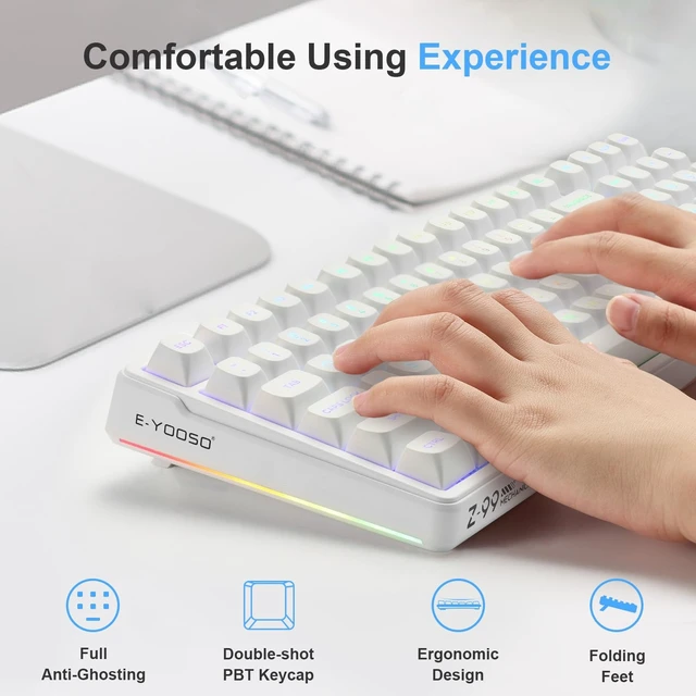 Alt view image 12 of 14 - E-Yooso Creamy Mechanical Keyboard Wired, RGB Backlit, White | Hot Swappable, Pre-lubed Linear Switches, Gasket Structure, Sound Dampening Foam, 99 Keys Custom Gaming Keyboard for PC/Mac