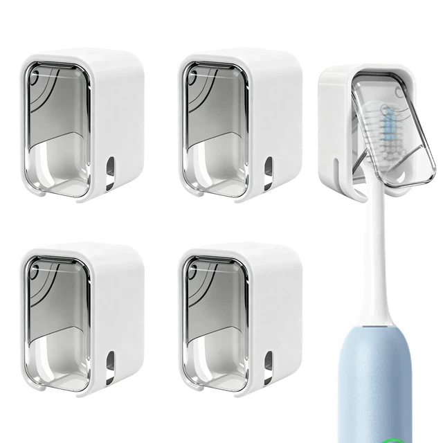Alt view image 8 of 14 - 4 Pack Mini Toothbrush Holder Wall Mounted with Cover, Single Slot Toothbrush Storage Organizer for Shower, Compact Toothbrush Holders for Bathroom & Travel, Ideal for Family Tooth Brushes