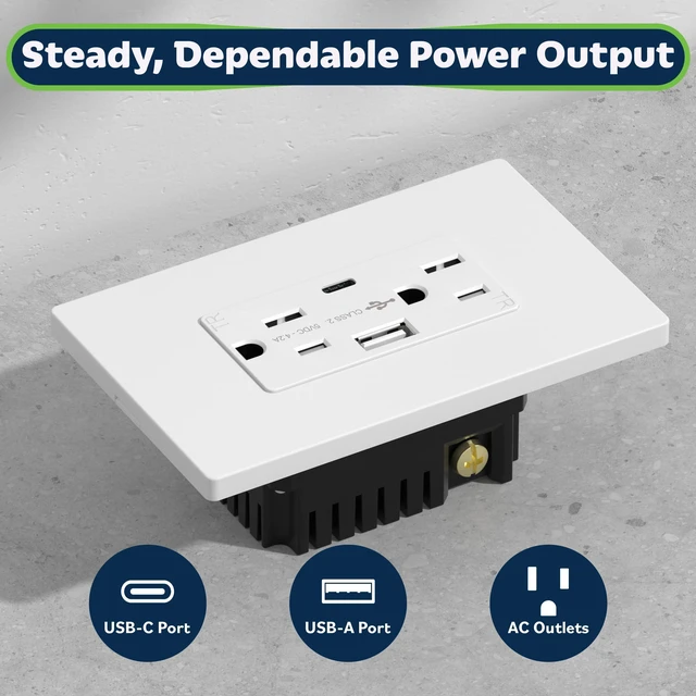 Alt view image 9 of 14 - 4.2A USB Outlets, 15 Amp Wall Outlet with USB Ports,White,6 Pack | USB Outlets Receptacles with Type C&A Ports, Tamper Resistant Receptacle Plug, UL Listed, Wall Plate Included, TU21536AC-W