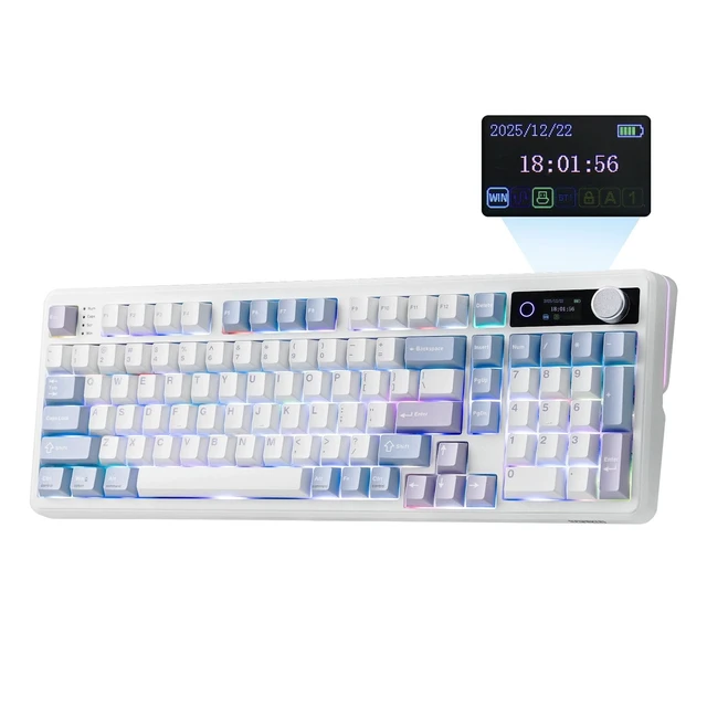 Alt view image 8 of 14 - TH99 PRO 96% Mechanical Keyboard with Screen & Knob, 10000mAh | 2.4Ghz/BT, Hot Swap, Custom Driver, RGB Backlit, PBT Keycap, Wireless Gaming Keyboard for PC/Mac (Blue&White, Creamy Jade)