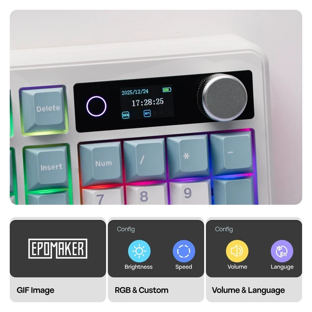 Alt view image 10 of 14 - TH99 PRO 96% Mechanical Keyboard with Screen & Knob, 10000mAh | 2.4Ghz/BT, Hot Swap, Custom Driver, RGB Backlit, PBT Keycap, Wireless Gaming Keyboard for PC/Mac (Blue&White, Creamy Jade)